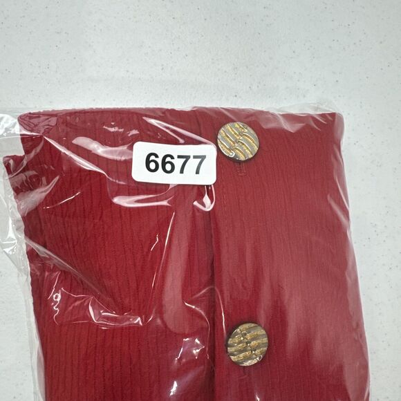La Fete Blouse Medium Cherry‎ Red Button Front Vintage 90s 80s Mob Wife Gold - Picture 10 of 10